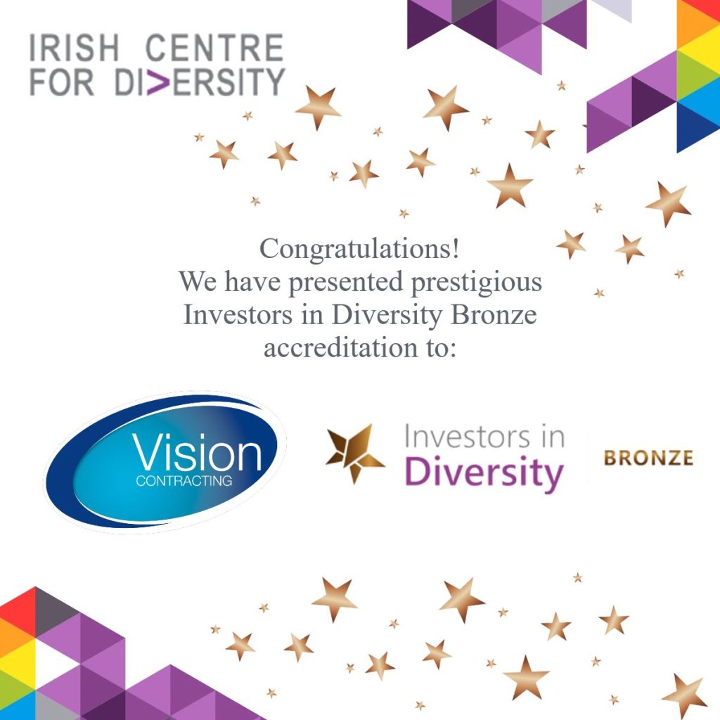 Vision Contracting receives Bronze Award for Investors in Diversity from the Irish Centre for Diversity